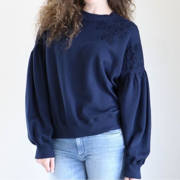 Ulla Johnson Judith Embroidered Sweatshirt Navy Blue Small - Picture 1 of 9